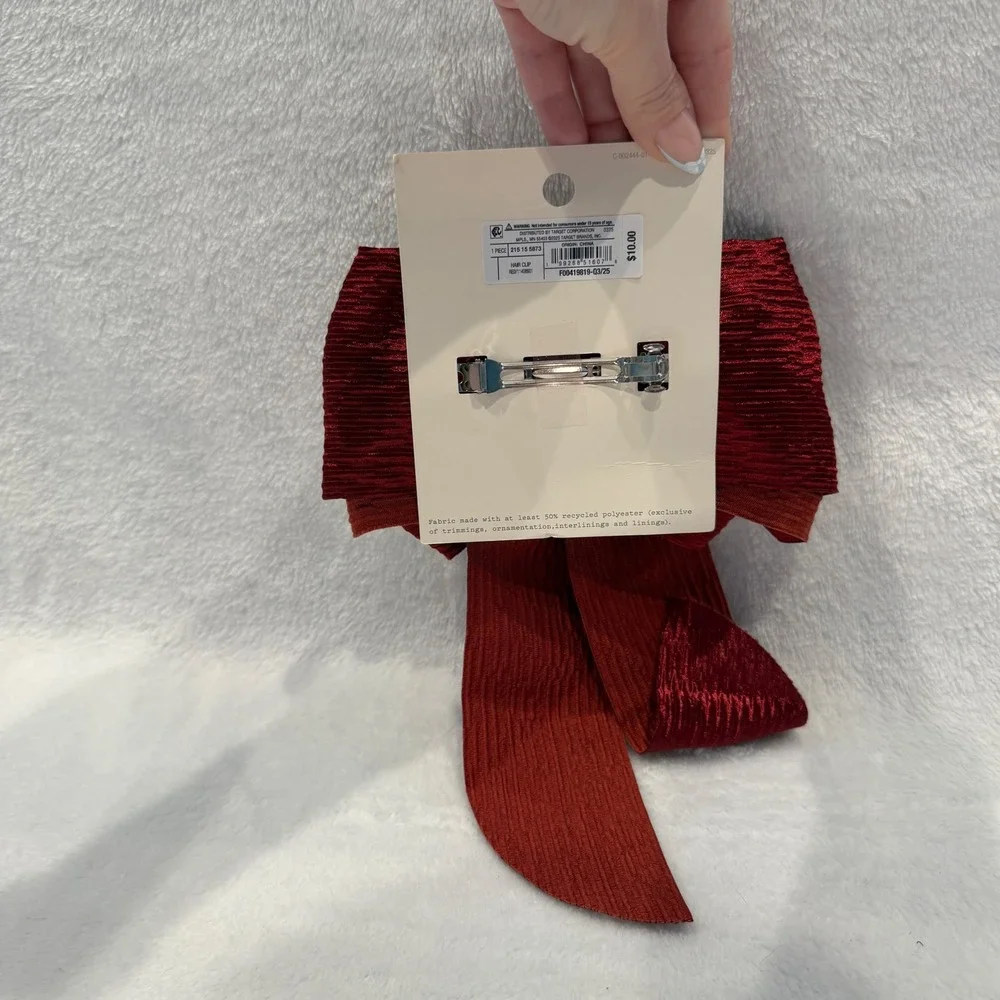 A New Day‎ Burgundy Red Plisse Oversized Hair Bow Clip French Barrette NWT
